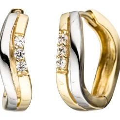 Paar Ohrringe Creolen 3,7mm gewellt mit Zirkonia weiß 333 Gold Gelbgold