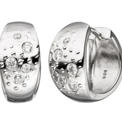Paar Ohrringe Creolen 16,8mm mit 10 weißen Zirkonia, 925 Silber Klappcreolen