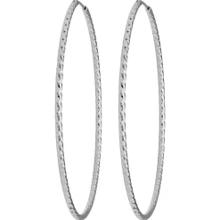 Paar Ohrringe Creolen rund diamantiert groß aus 925 Silber rhodiniert 60x1,8mm