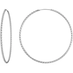Paar Ohrringe Creolen rund diamantiert groß aus 925 Silber rhodiniert 60x1,8mm