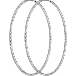 Paar Ohrringe Creolen rund diamantiert groß aus 925 Silber rhodiniert 60x1,8mm
