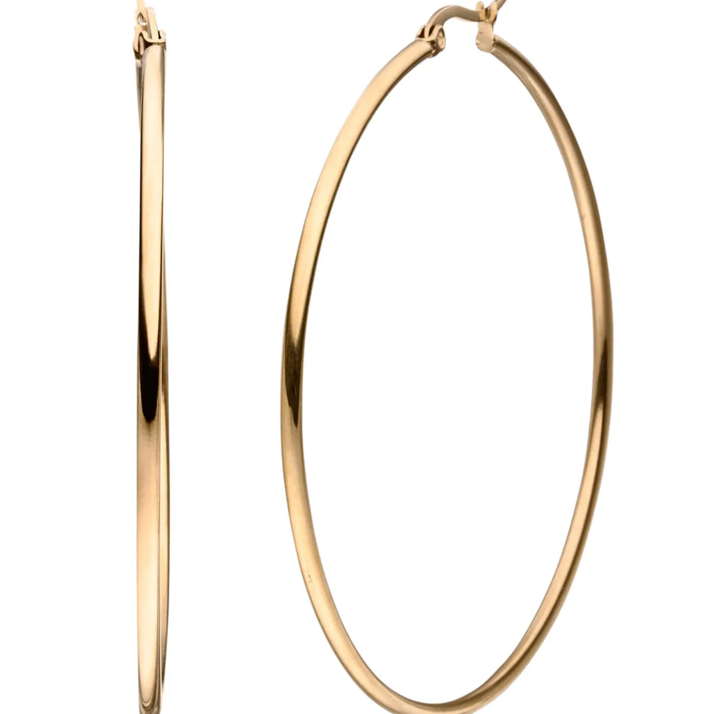 Paar Ohrringe Creolen 60x2mm aus Edelstahl rotgold-farben rund glänzend