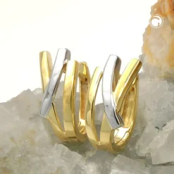 Paar Ohrringe Creolen 15x7mm aus 9Kt 375 Gold Gelbgold bicolor teilrhodiniert