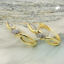 Paar Ohrringe Creolen 18x4mm überkreuzt Zirkonia 9Kt 375 Gold Gelbgold