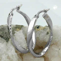 Paar Ohrringe Creolen 26x3mm leicht gedreht 925 Silber diamantiert rhodiniert