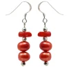 Paar Ohrringe Ohrhänger Bamboo-Koralle Süßwasserperlen rot 925 Silber