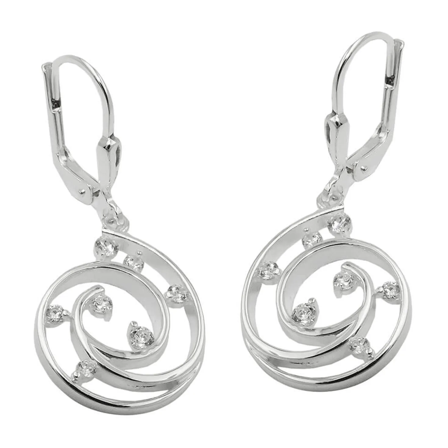 Paar Ohrringe Ohrhänger Brisur Spirale mit Zirkonia 32x13mm aus 925 Silber