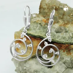Paar Ohrringe Ohrhänger Brisur Spirale mit Zirkonia 32x13mm aus 925 Silber