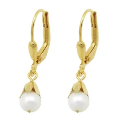 Paar Ohrringe Ohrhänger Brisur 25x5mm mit Süßwasserperlen 9Kt 375 Gold Gelbgold