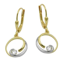 Paar Ohrringe Ohrhänger 28x11mm bicolor Kreise Zirkonia 9Kt 375 Gold Gelbgold