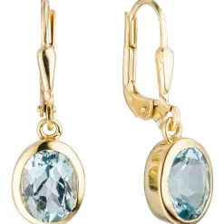 Paar Ohrringe Ohrhänger 7,5x24,5mm Boutons Blautopas hellblau 333 Gold Gelbgold