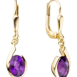 Paar Ohrringe Ohrhänger 6,9x25,6mm mit Amethyst violett lila 333 Gold Gelbgold
