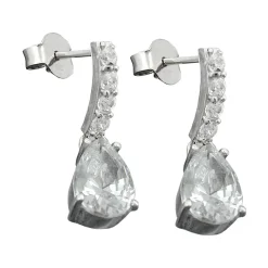 Paar Ohrringe Ohrhänger 21x6mm mit Stecker Zirkonia Tropfen weiß 925 Silber