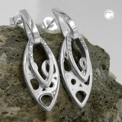 Paar Ohrringe Ohrhänger 30x12mm mit Zirkonia 925 Silber spitzoval Ohrschmuck