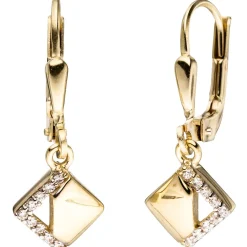 Paar Ohrringe Ohrhänger 8,1x23,2mm Rauten Rhombus mit Zirkonia 333 Gelbgold