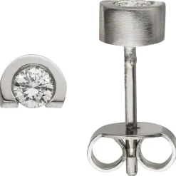 Paar Ohrringe Ohrstecker Halbkreise 950 Platin mattiert Diamanten 0,2 Ct. W-SI