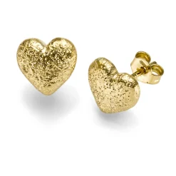 Paar Ohrringe Ohrstecker 9x9mm Herzen aus 585 Gold Gelbgold strukturiert