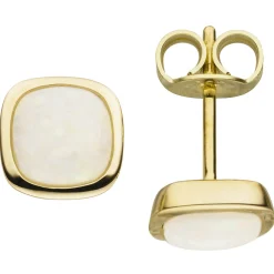 Paar Ohrstecker aus 585 Gold Gelbgold 2 Opale creme-weiß mit Schimmer Ohrringe