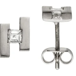 Paar Ohrstecker aus 950 Platin mattiert mit Diamanten Caree-Schliff 0,15 Ct W-SI
