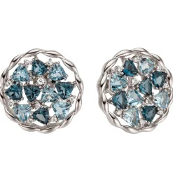 Paar Ohrstecker aus 585 Weißgold 20 Blautopase & 18 Brillanten 0.1Ct TW/SI Damen