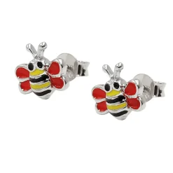 Paar Ohrstecker Bienen 8x8mm rot-gelb-schwarz-emailliert 925 Silber Kinder