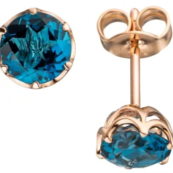 Paar Ohrstecker, Blautopase London blue facett, 585 Gold Rotgold Ohrschmuck