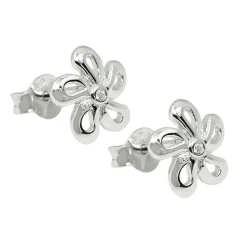 Paar Ohrstecker Blume 9mm mit Zirkonia weiß aus 925 Silber rhodiniert Kinder