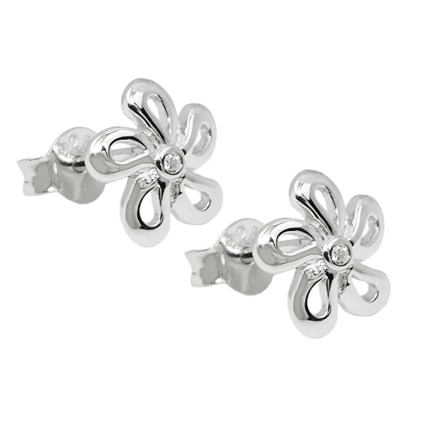 Paar Ohrstecker Blume 9mm mit Zirkonia weiß aus 925 Silber rhodiniert Kinder