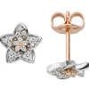 Paar Ohrstecker Blumen mit 40 Diamanten 0.14Ct 585 Gold Rotgold Weißgold