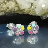 Paar Ohrstecker Blumen 6mm bunt lackiert mit Zirkonia 925 Silber Kinder