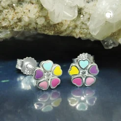 Paar Ohrstecker Blumen 6mm bunt lackiert mit Zirkonia 925 Silber Kinder