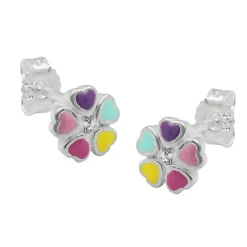 Paar Ohrstecker Blumen 6mm bunt lackiert mit Zirkonia 925 Silber Kinder