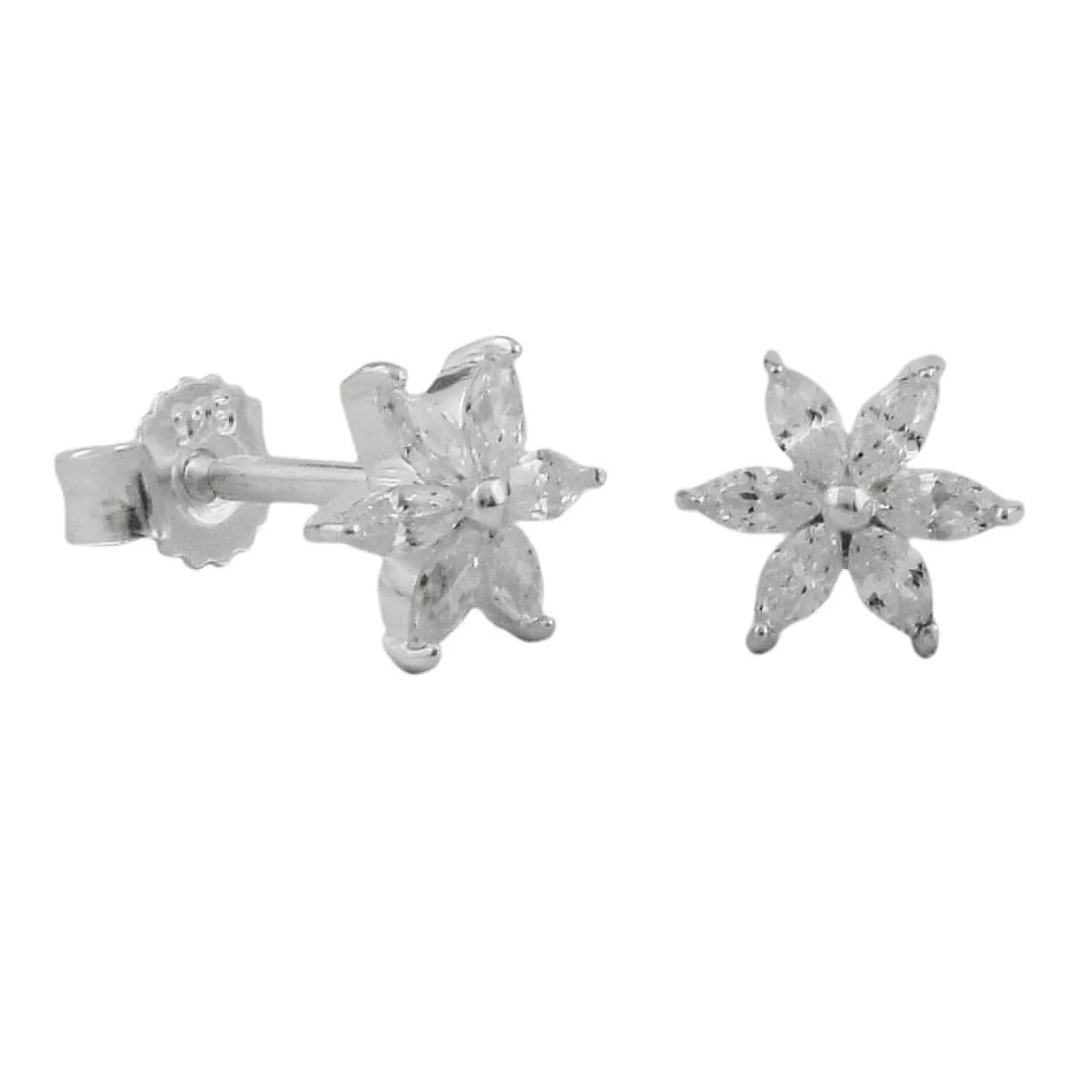 Paar Ohrstecker Blume oder Stern mit Zirkonia 8mm 925 Silber Kinder