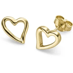 Paar Ohrstecker Herzen Ohrschmuck aus 585 Gold Gelbgold 11,5x10mm schlicht