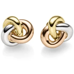 Paar Ohrstecker Knoten aus 585 Gold gelb/weiß/rot tricolor mit Omega-Verschluss