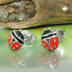 Paar Ohrstecker Marienkäfer 7x6mm rot-schwarz emailliert 925 Silber Kinder