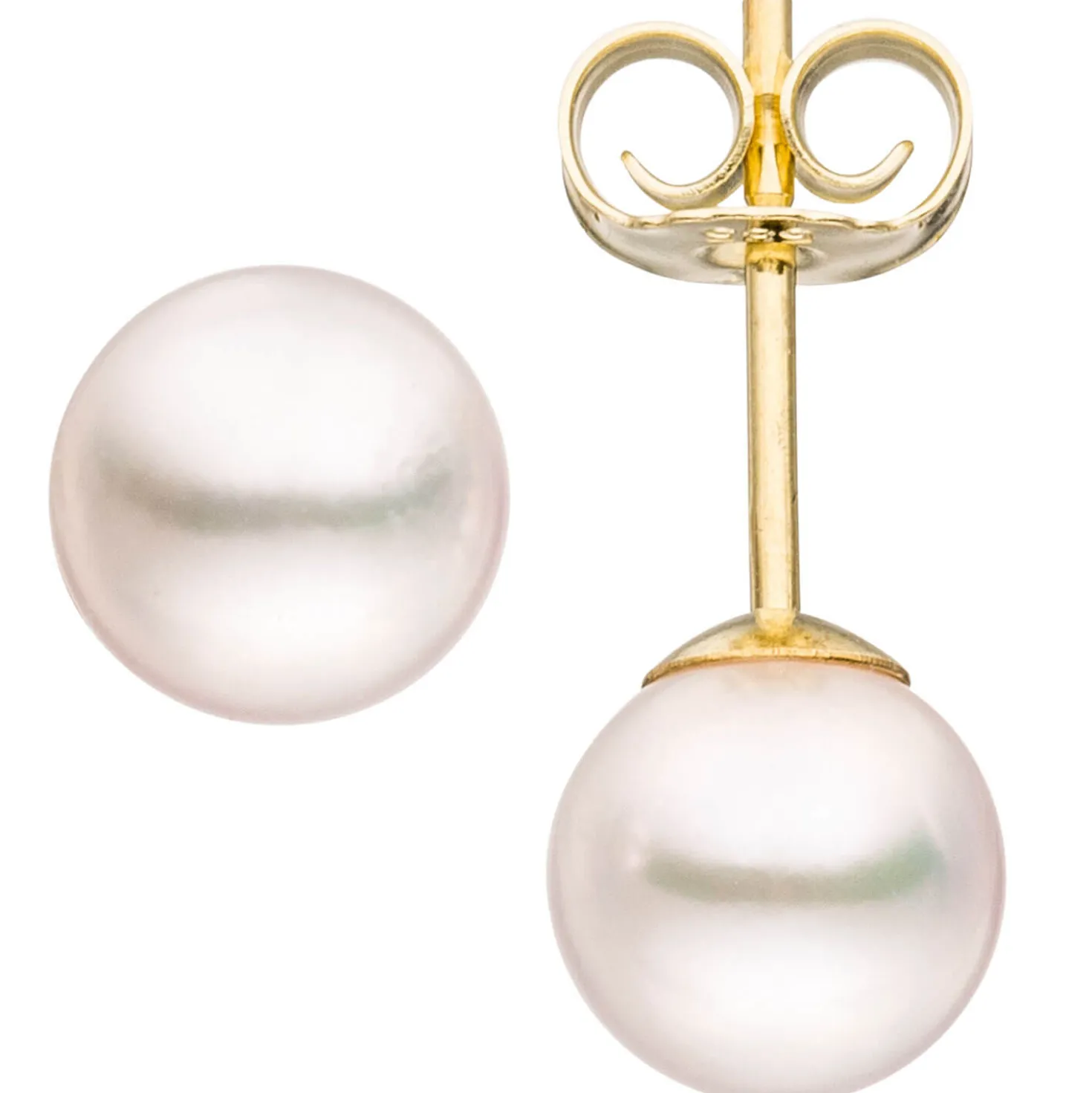 Paar Ohrstecker mit Akoya Perlen 6,5mm rund 585 Gold Gelbgold Ohrschmuck Damen