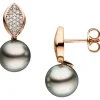 Paar Ohrstecker mit grauen Tahiti Perlen & 44 Diamanten 0.13Ct W/SI 585 Rotgold