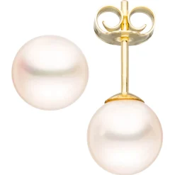 Paar Ohrstecker mit Süßwasser Perlen 6,5mm 585 Gold Gelbgold Ohrschmuck Damen