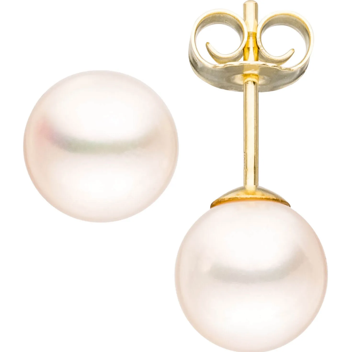 Paar Ohrstecker mit Süßwasser Perlen 6,5mm 585 Gold Gelbgold Ohrschmuck Damen