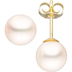 Paar Ohrstecker mit Süßwasser Perlen 7,5mm 333 Gold Gelbgold Ohrschmuck Damen