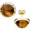 Paar Ohrstecker mit Tigerauge braun Halbkugel 585 Gold Gelbgold Ohrschmuck Damen