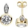 Paar Ohrstecker mit weißen Zirkonia, 375 Gold Gelbgold Solitär Goldohrstecker