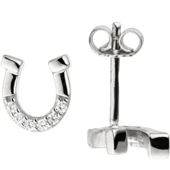 Paar Ohrstecker 8mm Hufeisen aus 925 Silber mit 12 Zirkonia Ohrschmuck Ohrringe