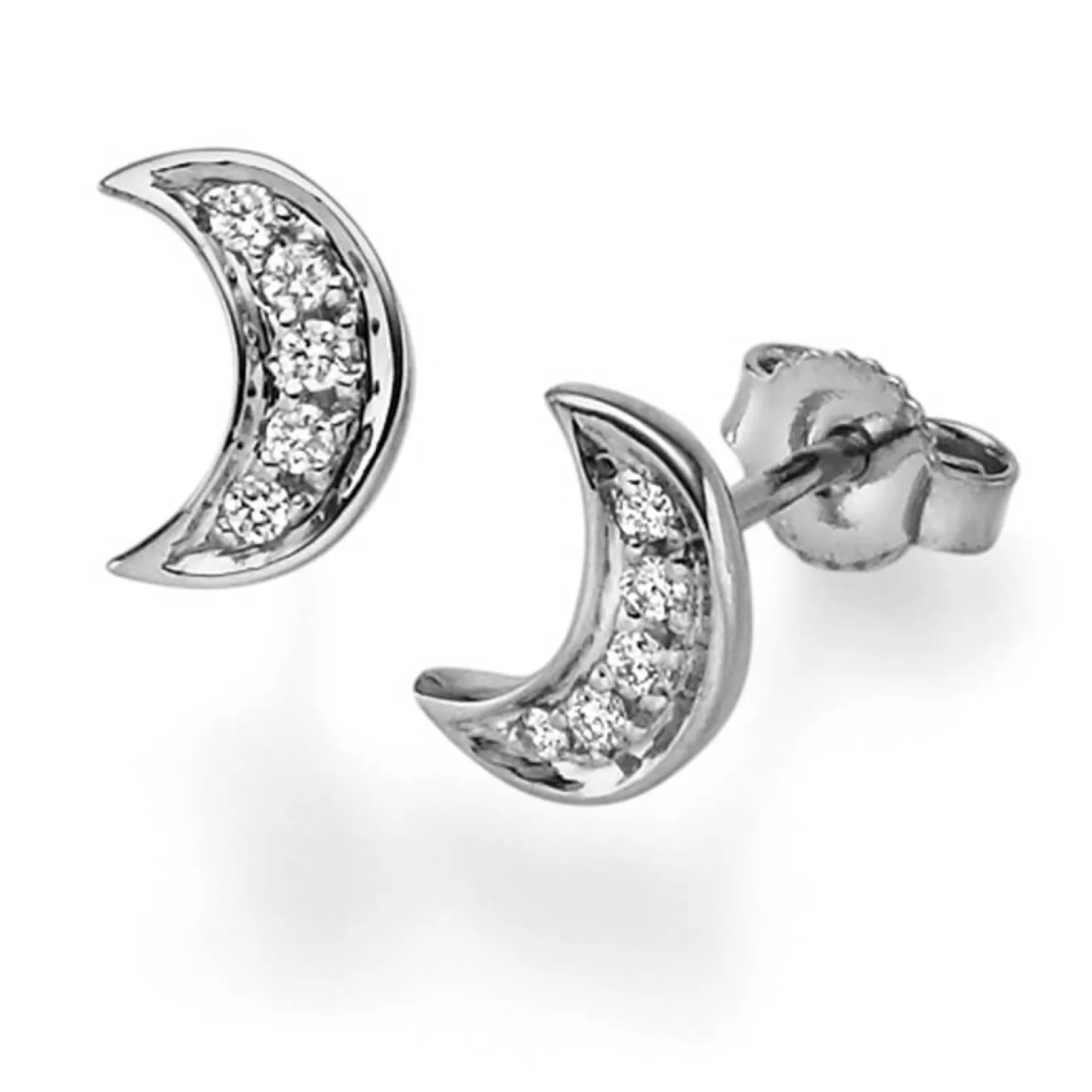 Paar Ohrstecker Mond aus 585 Gold Weißgold mit 10 Diamanten 0,12ct TW-SI