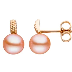 Paar Ohrstecker Ohrringe mit Süßwasser-Zuchtperlen rosa, 585 Gold Rotgold, Damen
