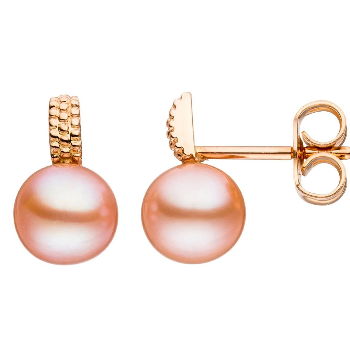 Paar Ohrstecker Ohrringe mit Süßwasser-Zuchtperlen rosa, 585 Gold Rotgold, Damen