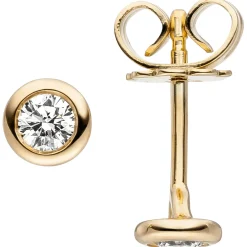 Paar Ohrstecker Ohrringe Solitär mit 2 Diamanten 0.24Ct /SI 585 Gold Gelbgold