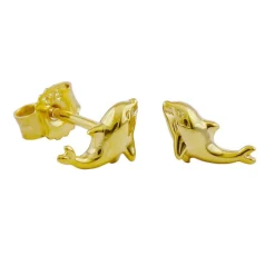 Paar Ohrstecker Ohrringe 8x4mm kleine Delfine aus 9Kt 375 Gold Gelbgold glänzend