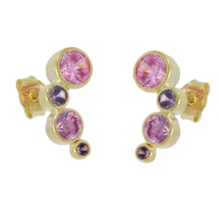 Paar Ohrstecker Ohrringe 14x5mm mit Zirkonia pink-lila aus 9Kt 375 Gold Gelbgold